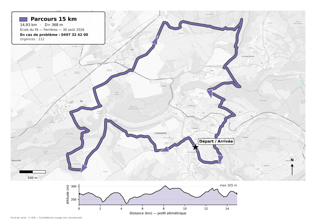 Carte du parcours 15 km