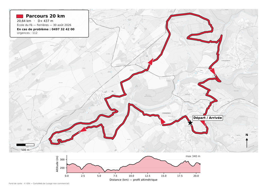 Carte du parcours 20 km